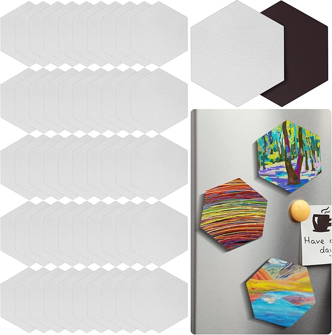 Engrowtic 50 Pcs Magnetic Painting Canvas Panel Mini Canvas Boards for Painting Mini Tile Art for Fridge Locker Art Crafts DIY(4 in,Regular Hexagon)