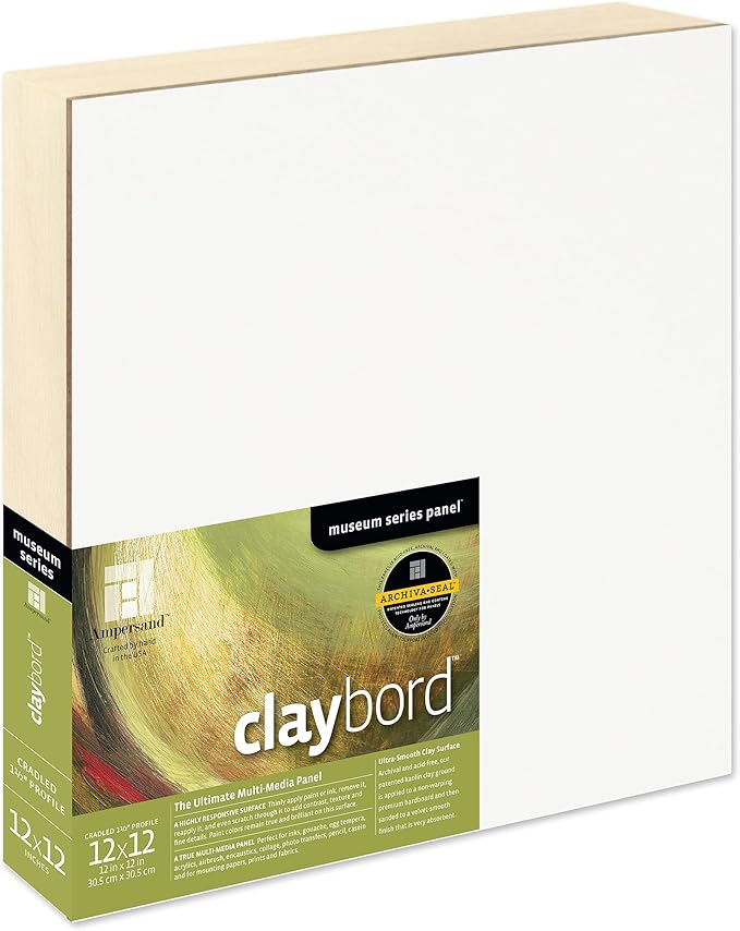 Ampersand Art Supply Wood Painting Panel: Museum Series Claybord, 12" x 12", 1-1/2" Cradled Profile