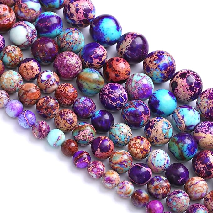 8MM 45PCS Natural Stone Galaxy Purple Sea Sediment Imperial Jasper Loose Beads for Jewelry Making DIY Bracelet Necklace