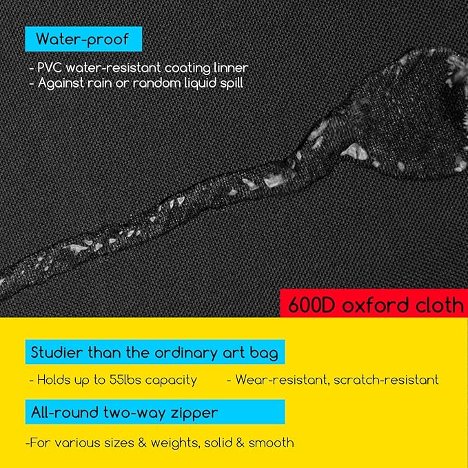 MEEDEN Soft Art Portfolio Bag: 32 x 42 Inch Black Art Canvas Portfolio Case - Waterproof 600D Oxford Carrying Storage Case for Artwork, Poster, Sketching, and Drawing