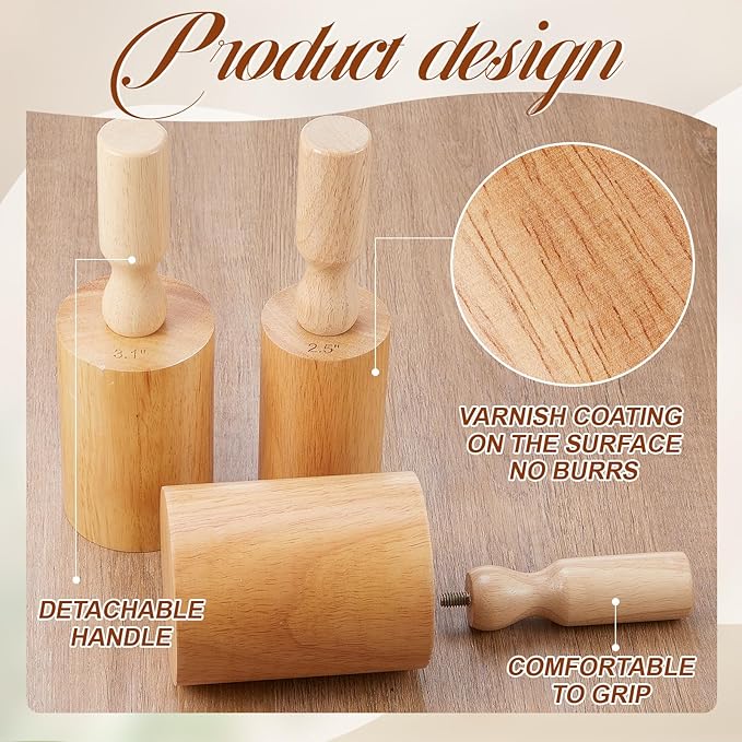 Juexica 3 Pcs Pottery Clay Molds 3 Size 2.5'', 3.1'', 3.7'' Plaster Mug Vase Tools with Removable Handle, Pottery Cup Shaping Tool Wood Slump Press Mold for DIY Ceramic Cup Mug Vase Making