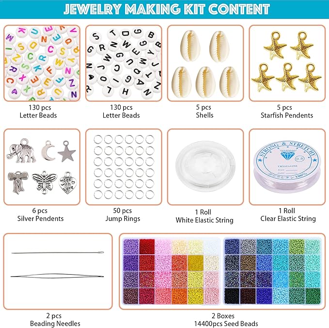 LEECOON 15800+pcs Size 8/0, 3mm Glass Seed Beads for Bracelet Jewelry Making, Small Beads 48 Colors Assortments Kit for Making Necklace Earring with Alphabet Beads Charms Pendants