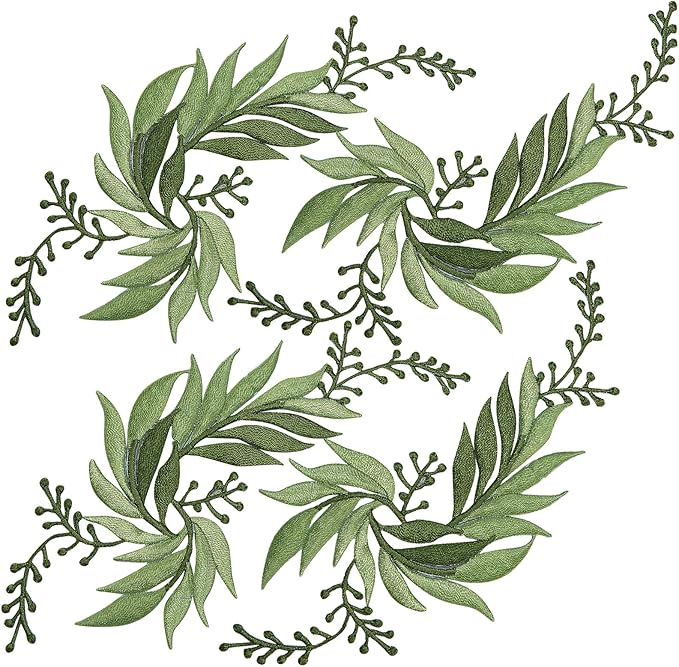 GORGECRAFT 2 Pairs 4PCS Leaf Iron Patches Big Embroidered Flowers Lace Applique Flowers Nature Patches Suitable for Clothes Dress Hat Pants Sewing Craft Decoration(Dark Sea Green)