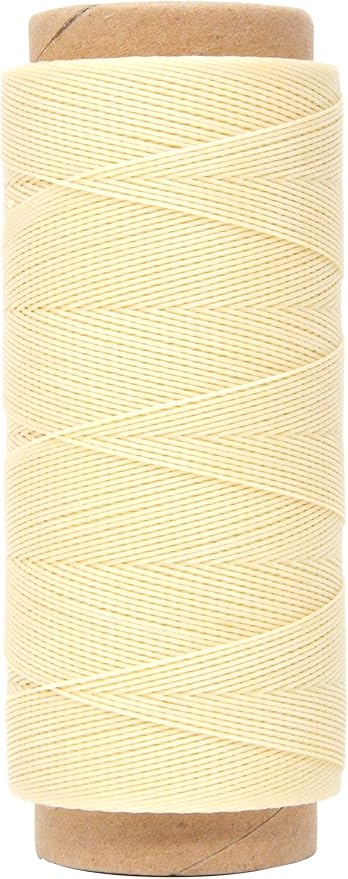 Mandala Crafts Cream Round Waxed Thread for Leather Sewing - 219 Yds 200M 0.45mm Polyester Leather Thread String Waxed Cord for Leatherwork, Beading, Bookbinding, Hand Stitching
