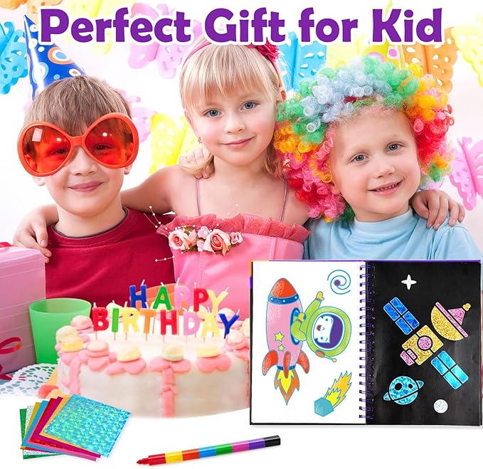 FUNNYB&G Foil Art Craft for Kids - Christmas Crafts Gift Party Favors Stocking Stuffers for Kids Fun Art Supplies Creative Birthday Gift Travel Toys for Girls Boys 4 5 6 7 8 9 Years Old (Space)