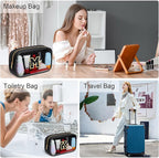 YOOLIFE Initial Make Up Bag Travel Toiletry Bag for Women, Clear Makeup Bag Organizer Cosmetic Bags Travel Essentials Gifts for Women Teen Girlfriend Teacher Mom Birthday Mothers Day Gifts Black E