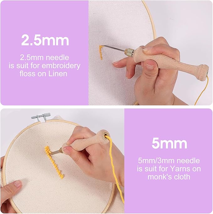 JSRQT Punch Needle Tool Set,Punch Needle Starter Kit,Adjustable Wooden Needle Punch,Rug Hooking Beginner Kit for Adults Beginner Embroidery