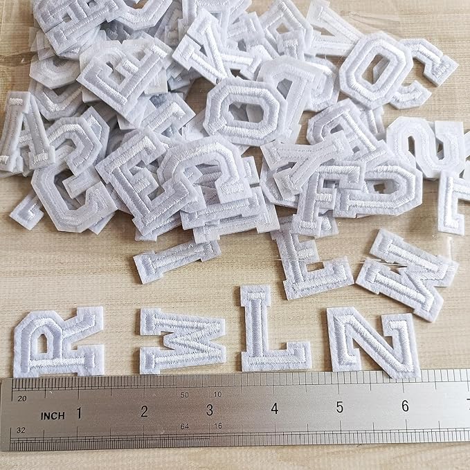1.3 inch Iron on Letter Patches 78 Pieces, A-Z Embroidered Alphabet Patches for Clothing Jackets Hats Backpacks Jeans White