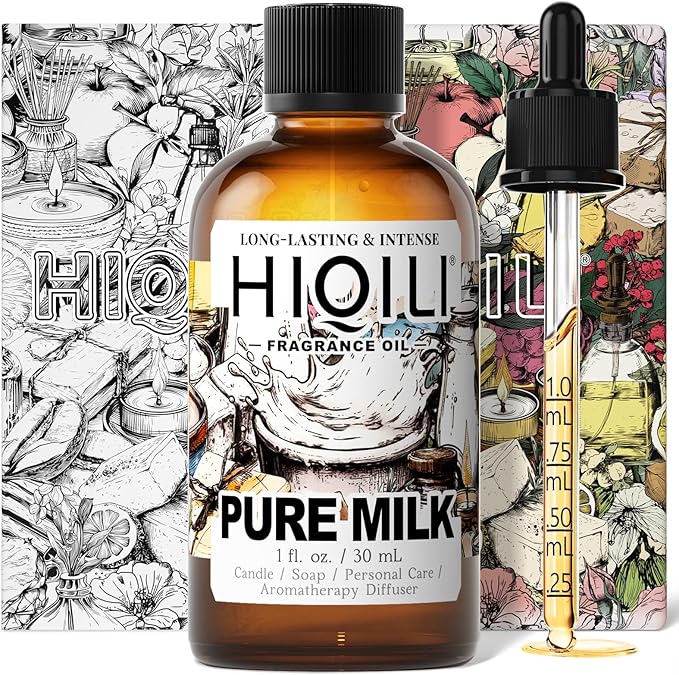HIQILI Pure Milk Fragrance Oil for Home Diffuser, Ideal for Making Soap, Candles, Sugar Scrub, Skin & Body, Pet Safe - 1 Fl Oz