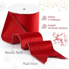 Red Velvet Wired Ribbon with Glitter Back 4 Inch Red Christmas Ribbon Wired Reversible Ribbon for Christmas Tree, Gift Wrapping, Mantel, Wreaths Supplies, Topper Bows (10 Yards)