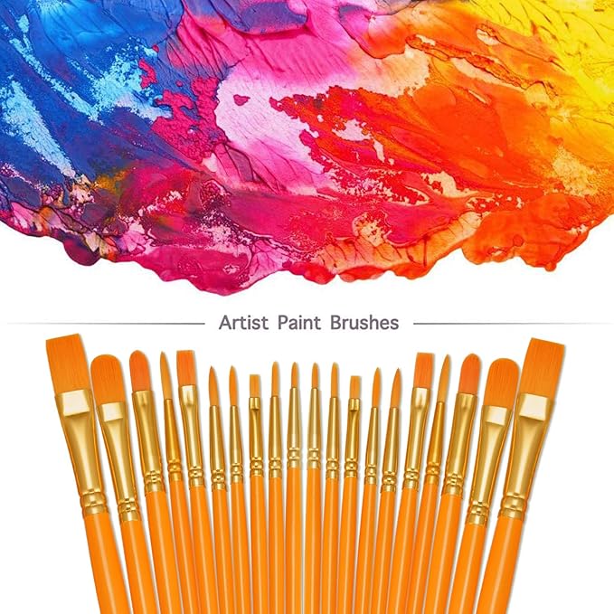 BOSOBO Paint Brushes Set, 2 Pack 20 Pcs Round Pointed Tip Paintbrushes Nylon Hair Artist Acrylic Paint Brushes for Acrylic Oil Watercolor, Face Nail Art, Miniature Detailing & Rock Painting, Orange