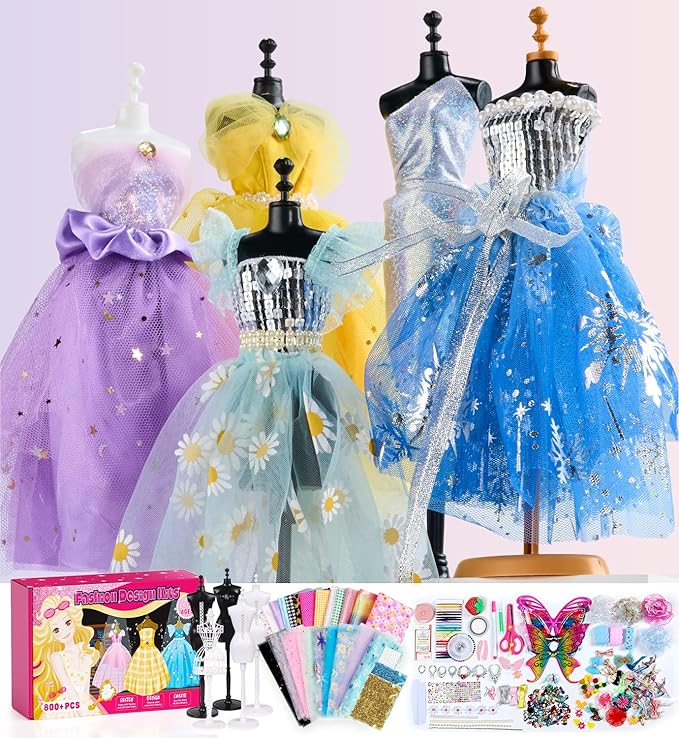 YEETIN Fashion Designer Kit for Girls – DIY Sewing & Arts Craft Kit with 5 Mannequins, Doll Clothes Making Set, Learn to Sew, Creative Gift for Girls Ages 6-12