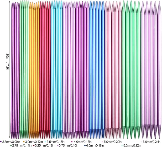 Knitting Needle Set, 55 Pcs 2.5mm-6.0mm Aluminum Double Pointed Ergonomic Design Knitting Needle Kit for Handmade DIY Knitting