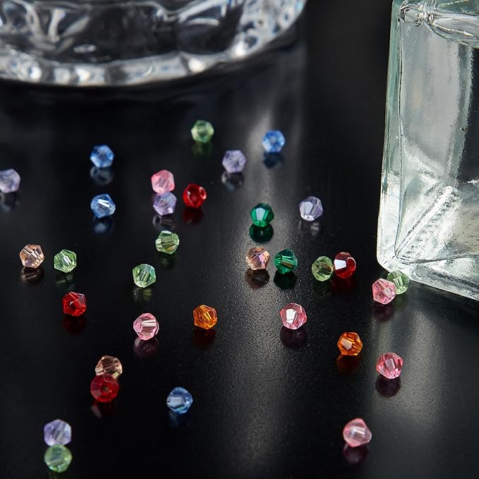 1200PCS 3mm Bicone Crystal Glass Beads for Jewelry Making, Sparkling Mini Beads for Suncatchers, DIY Bracelets & Craft Projects (Multicolored)