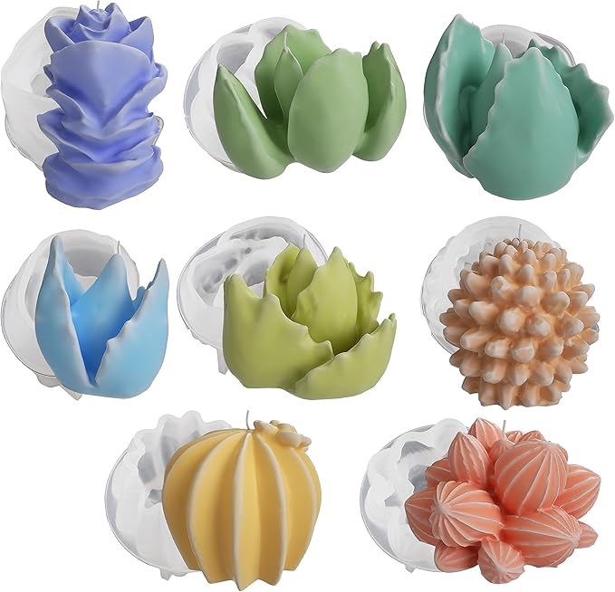 8 Pack Flower Succulent Candle Mold Resin Casting Silicone Molds for Home Decor & Candle Making Wave Spiral Mold