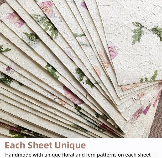 Handmade Botanical Craft Paper - 30 Sheets 8.27x11.7Inch Art Paper for Watercolor,Wedding Invites,Scrapbooking - Vintage Textured Designs for DIY,Gift Wrapping & Cultural Projects A4