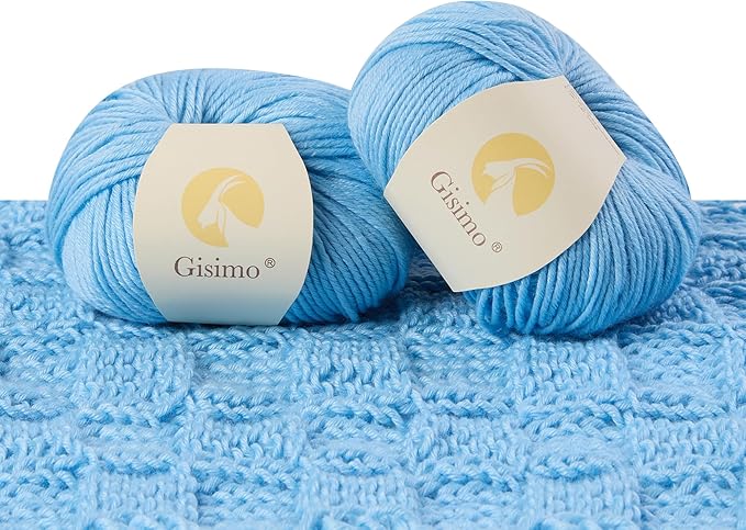 Merino Wool Yarn, 12-Ply Luxurious and Soft Yarn for Hand Knitting & Crocheting, 1.76 OZ/50g, 120 yds/110 Meters(Light Blue,2Balls)