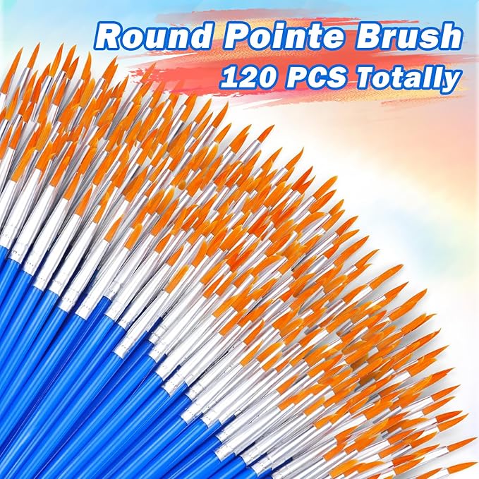 Small Paint Brushes Bulk 120 Pcs - Round Tip for Acrylic Watercolor Canvas Face Painting, Kids Classroom Art Supplies & Touch Up Kits