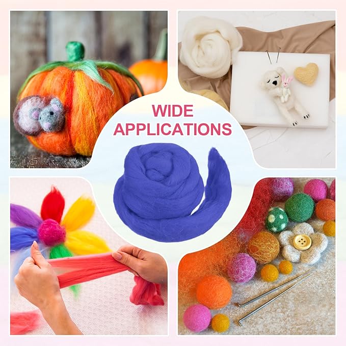 MECCANIXITY Wool Roving Yarn Soft Felting Wool 50g/1.76oz Pure Chunky Roving Yarn for Needle Felting Knitting Blanket Spinning Weaving Art DIY Craft Light Sea Blue