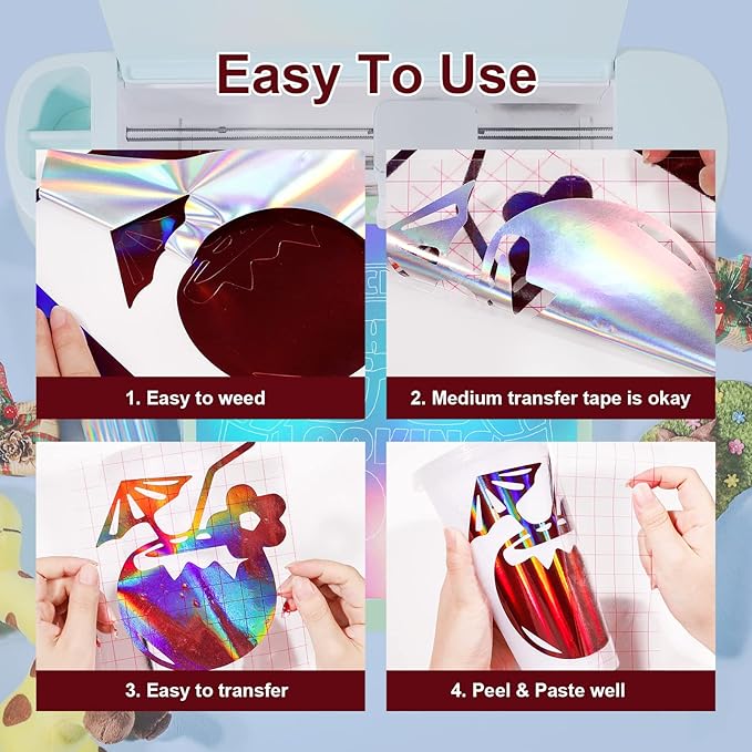 GIRAFVINYL Maroon Holographic Vinyl Rainbow Maroon Vinyl Permanent - 12" X 6 ft Glossy Burgundy Viny1 for Cups, Stickers, Logos, Labels