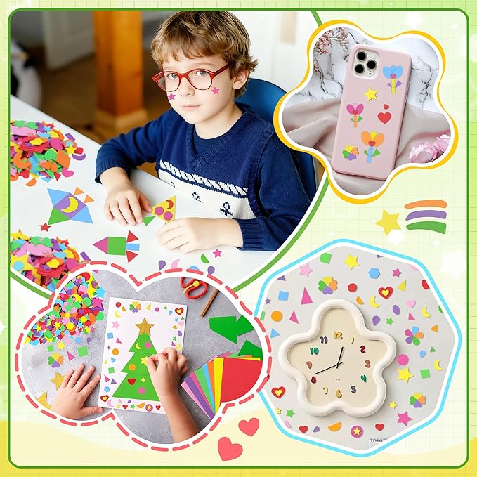 3616Pcs Foam Stickers,Foam Shape Stickers Self Adhesive,Colorful Star Heart Circle Sticker for Kids Crafts Large Small Geometric Sticker for Preschool Classroom Scrapbook Supplies(32,Multicolor)
