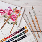 Watercolor Brushes Set of 5 - Extra Long Needle Point Detail Brushes with Two Layer Liner Sable/Synthetic Blend for Fine Line Work - Perfect for Watercolor,Gouache,Acrylic-Artist Grade Painting Tools