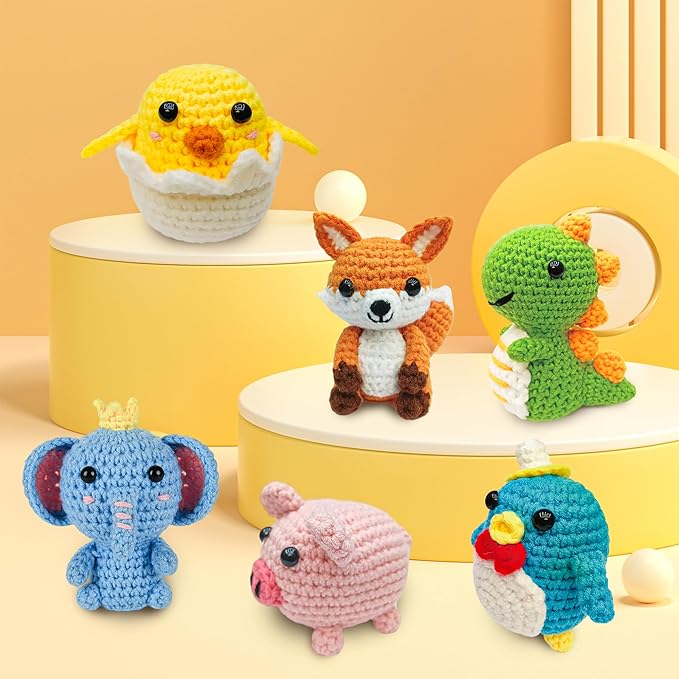 Mobelixy 6PCS Crochet Kit for Beginners, 2026 Christmas Knitting Kit with Step-by-Step Video Tutorials, Beginner Crochet Kit for Adults