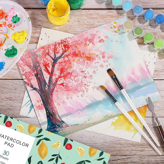 30 Sheets Watercolor Paper Pad 9x12, 140 lb/300 GSM Cold Press Watercolor Paper Tearable Water Color Pad for Art Painting, Drawing