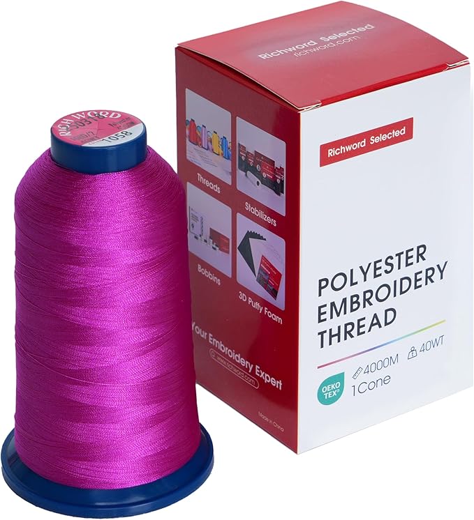 Richword Selected Purple Embroidery Thread 4000M(4374Y) 40WT Polyester Thread 100 Colors Selected for Commercial Multi Needles and Single Needle Embroidery Machine 1058