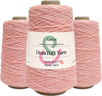 And-et DuraTuft Yarn 45 Vibrant Colors Tufting Nylon Yarn Pack - Ideal for Crochet, Craft Projects - 100% B.C.F. - 3 Cones x 1.66lbs - 180yards - Perfect for Rug Weaving and Knitting (22 Blush Pink)