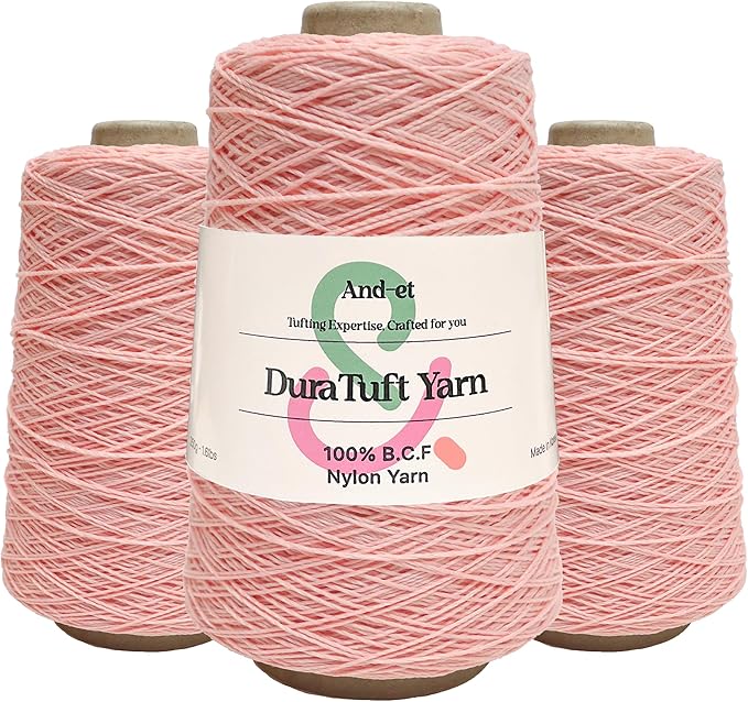 And-et DuraTuft Yarn 45 Vibrant Colors Tufting Nylon Yarn Pack - Ideal for Crochet, Craft Projects - 100% B.C.F. - 3 Cones x 1.66lbs - 180yards - Perfect for Rug Weaving and Knitting (22 Blush Pink)