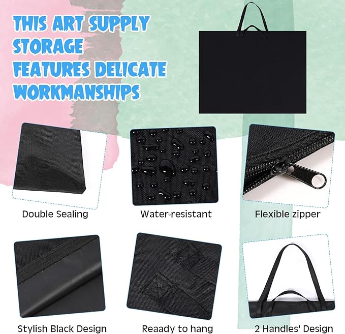 Abbylike 48 x 36 Inch Art Portfolio Bag Large Size Art Supply Bag with Nylon Shoulder Waterproof Poster Board Painting Drawing Sketch Storage Carrying Case for Christmas Artwork Gift(Black,1 Pcs)