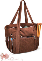 Crochet Bag Organizer Corduroy Yarn Bag Holder for Crocheting Basket Kit Knitting Needles Yarn Balls Gifting to Knitting Fans