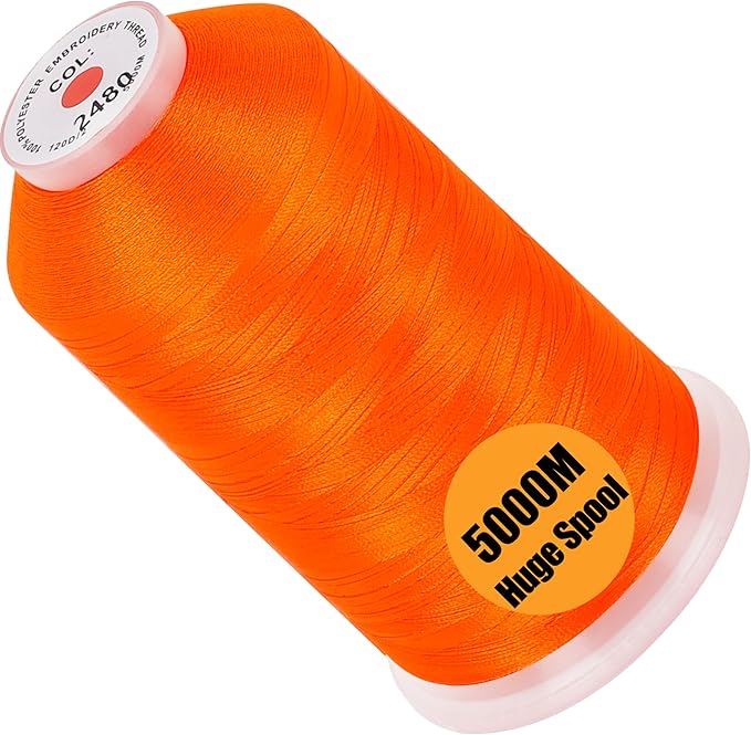 New brothread - Single Huge Spool 5000M Each Polyester Embroidery Machine Thread 40WT for Commercial and Domestic Machines - Neon Dark Orange