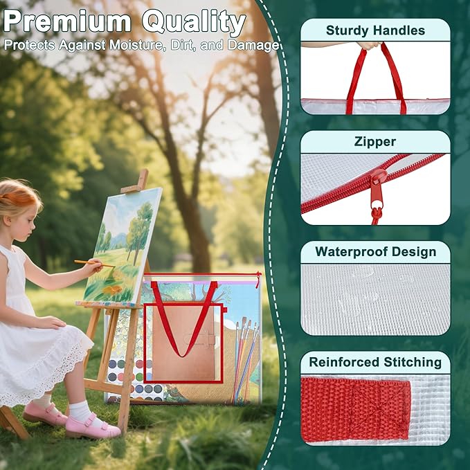 Large Poster Storage Bag, 25" x 19" Art Portfolio Bag with Pocket for Poster, Cutting Mat, Bulletin Board, Scrapbook, Keepsake - Waterproof Art Bag for Home Office Outdoor