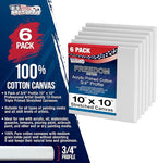 U.S. Art Supply 10 x 10 inch Stretched Canvas for Painting, 12oz Triple Primed, 6-Pack - Professional Artist Quality White Blank 3/4" Profile, 100% Cotton, Heavy-Weight Gesso - Acrylic Pouring, Oil