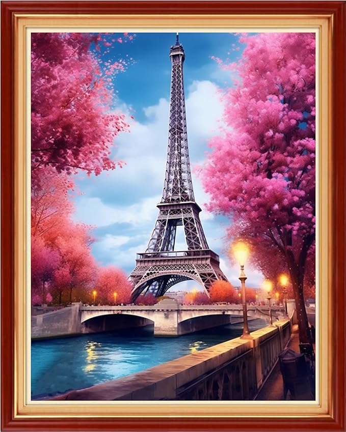 Findvoor Stamped Cross Stitch Kits for Beginner Embroidery Kits for Beginners Adults DIY 11CT Cross Stitch Patterns Needlepoint Kits Crossstitching Kits-Iron Tower Twilight 16x20 inch