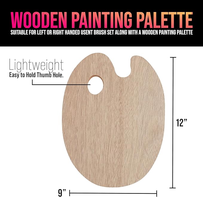 U.S. Art Supply 12-Piece Artist Paint Brush Set with 9" x 12" Wood Painting Palette - 12 Premium Round & Flat Bristle Paintbrushes - Fun Kids, Adults, Students, School Teachers, Beginners, Starter Kit