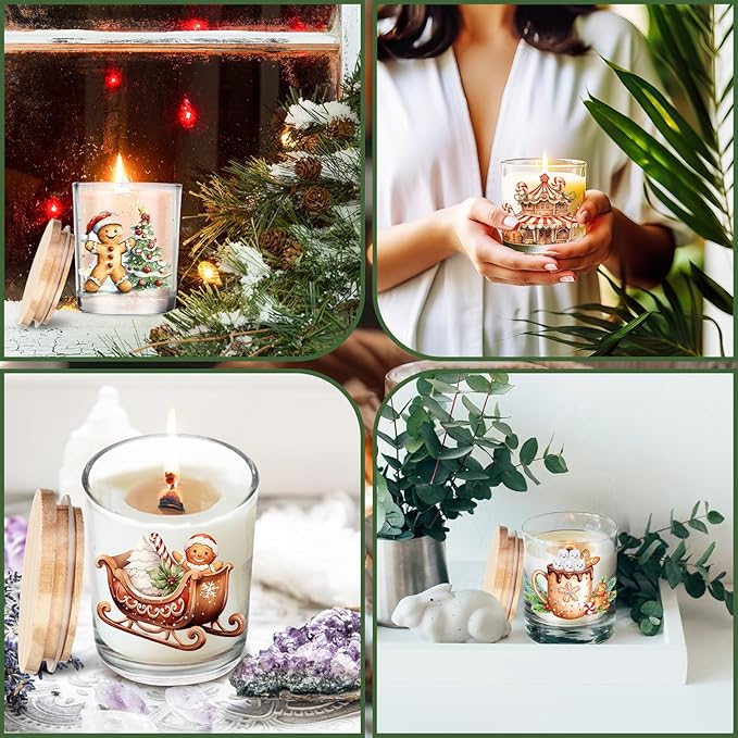 Ziliny 10 Pcs Gingerbread Man Christmas Glass Candle Jars Empty Containers Bulk 7 oz Glass Jars with Cork Lids Tins for Xmas Holiday Candle Making Storing Biscuits Tea Party Favors
