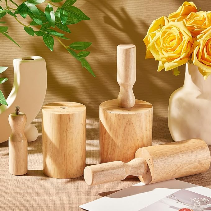 Juexica 3 Pcs Pottery Clay Molds 3 Size 2.5'', 3.1'', 3.7'' Plaster Mug Vase Tools with Removable Handle, Pottery Cup Shaping Tool Wood Slump Press Mold for DIY Ceramic Cup Mug Vase Making