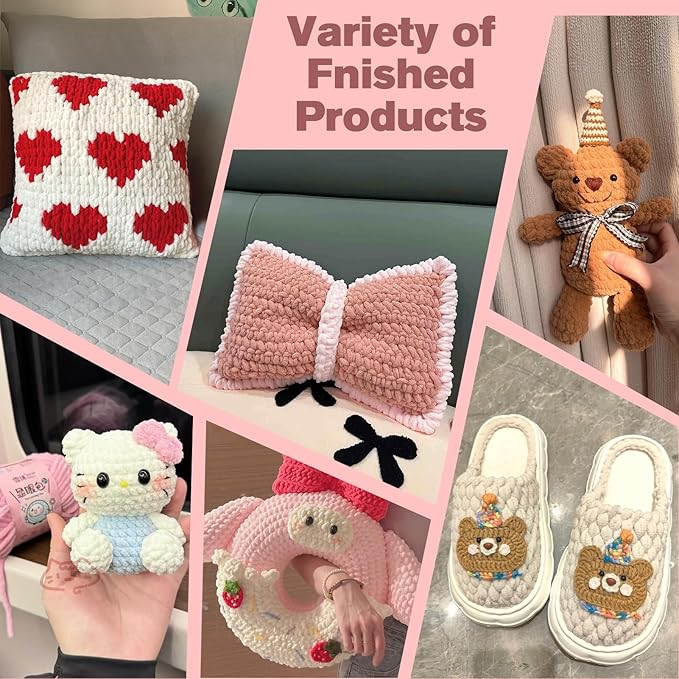 Chunky Chenille Yarn for Crocheting - 100g/3.5oz Baby Blanket Yarn for Crocheting Soft - 87 Yards Fluffy Thick Plush Yarns for Knitting Blankets Amigurumi (1, Pale Pink)