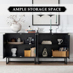 Fluted Storage Cabinet Set of 3,Sideboard Buffet Cabinet with Adjustable Shelves,Multifunctional Console Table with Storage Credenza Accent Cabinet for Living Room, Dining Room, Black