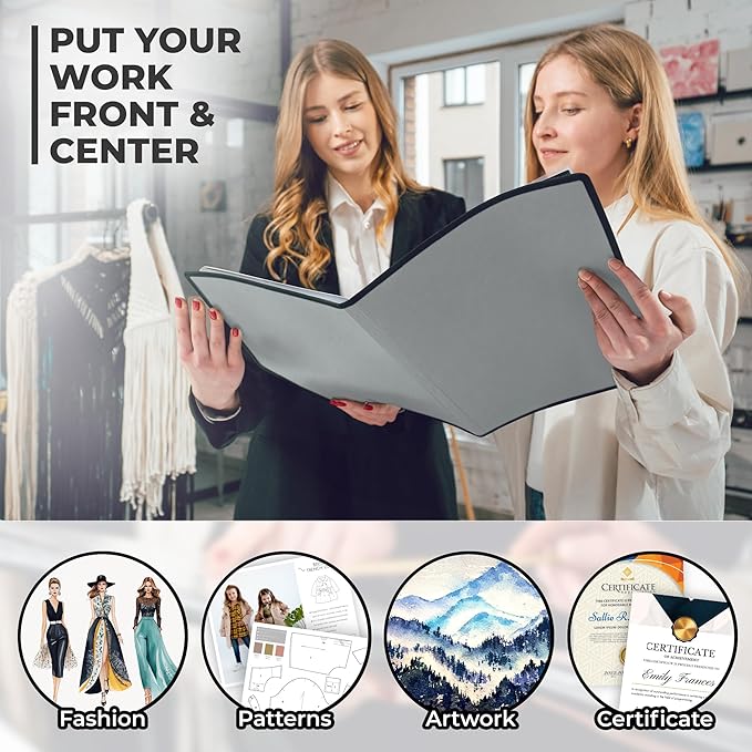 Dunwell Art Portfolio 9x12 Folder (Silver), Black Mounting Paper, Portfolio Binder for Artwork, 9 x 12 Art Folder, 24 Pockets Display 48 Pages, Acid-Free Poly Presentation Book