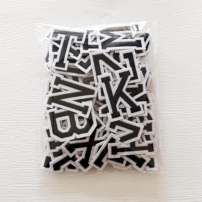 1.9 inch Iron on Letter Patches 78 Pieces, A-Z Embroidered Alphabet Patches for Clothing Jackets Hats Backpacks Jeans Black
