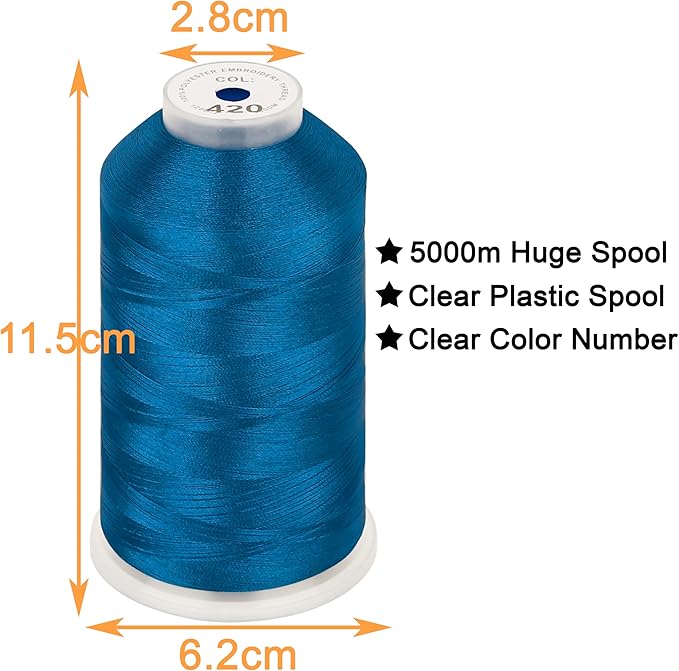 New brothread - Single Huge Spool 5000M Each Polyester Embroidery Machine Thread 40WT for Commercial and Domestic Machines - Electric Blue