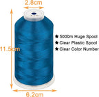 New brothread - Single Huge Spool 5000M Each Polyester Embroidery Machine Thread 40WT for Commercial and Domestic Machines - Electric Blue