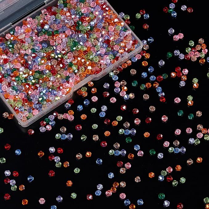 1200PCS 3mm Bicone Crystal Glass Beads for Jewelry Making, Sparkling Mini Beads for Suncatchers, DIY Bracelets & Craft Projects (Multicolored)