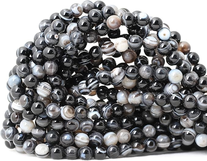 60PCS 6mm Natural Black Striped Agate Round Loose Beads DIY Bracelet Necklace Materials 1 Strand 15"
