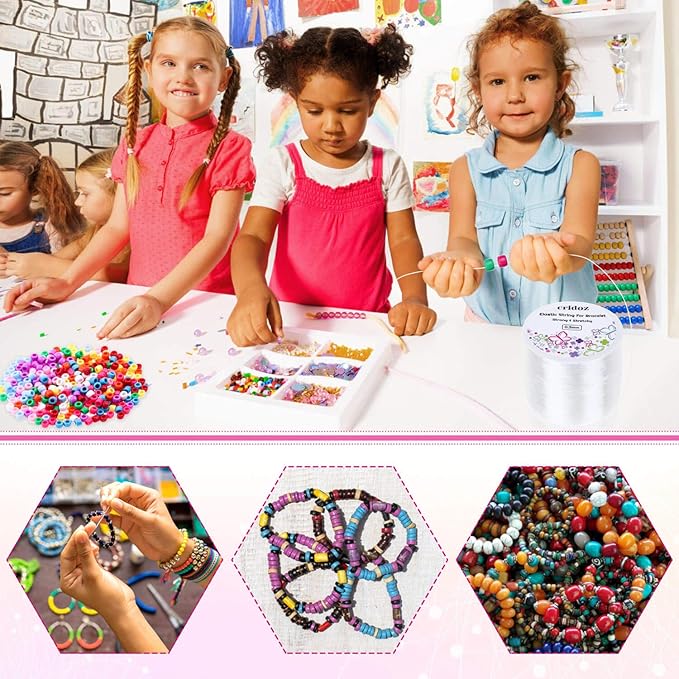 Stretchy String for Bracelets, Cridoz 0.5mm Clear Elastic String Stretch Cord Bracelet String with 2 Pcs Beading Needles for Seed Beads, Pony Beads, Bracelets and Jewelry Making