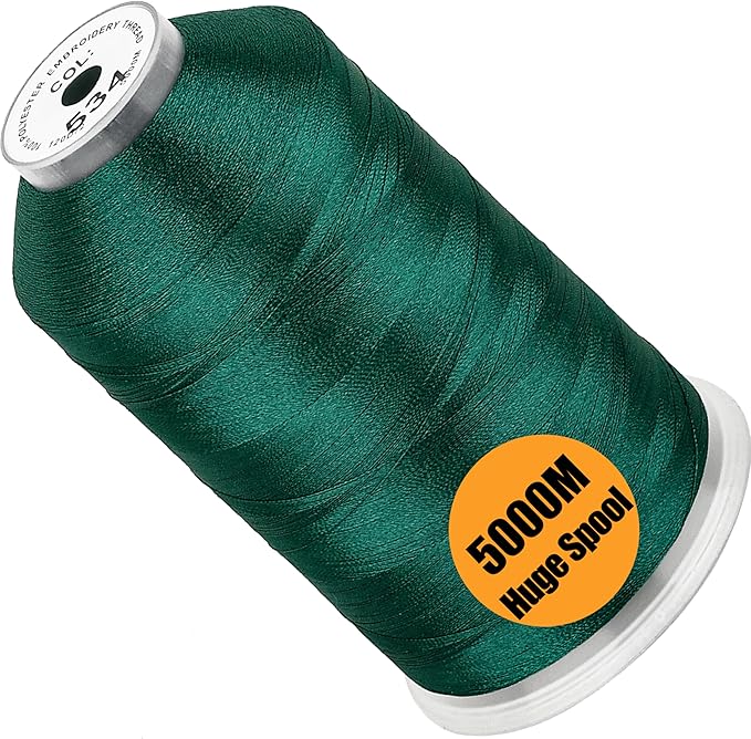 New brothread - Single Huge Spool 5000M Each Polyester Embroidery Machine Thread 40WT for Commercial and Domestic Machines - Teal Green